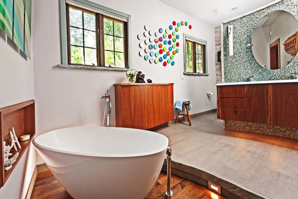 eclectic bathroom design soaker tub